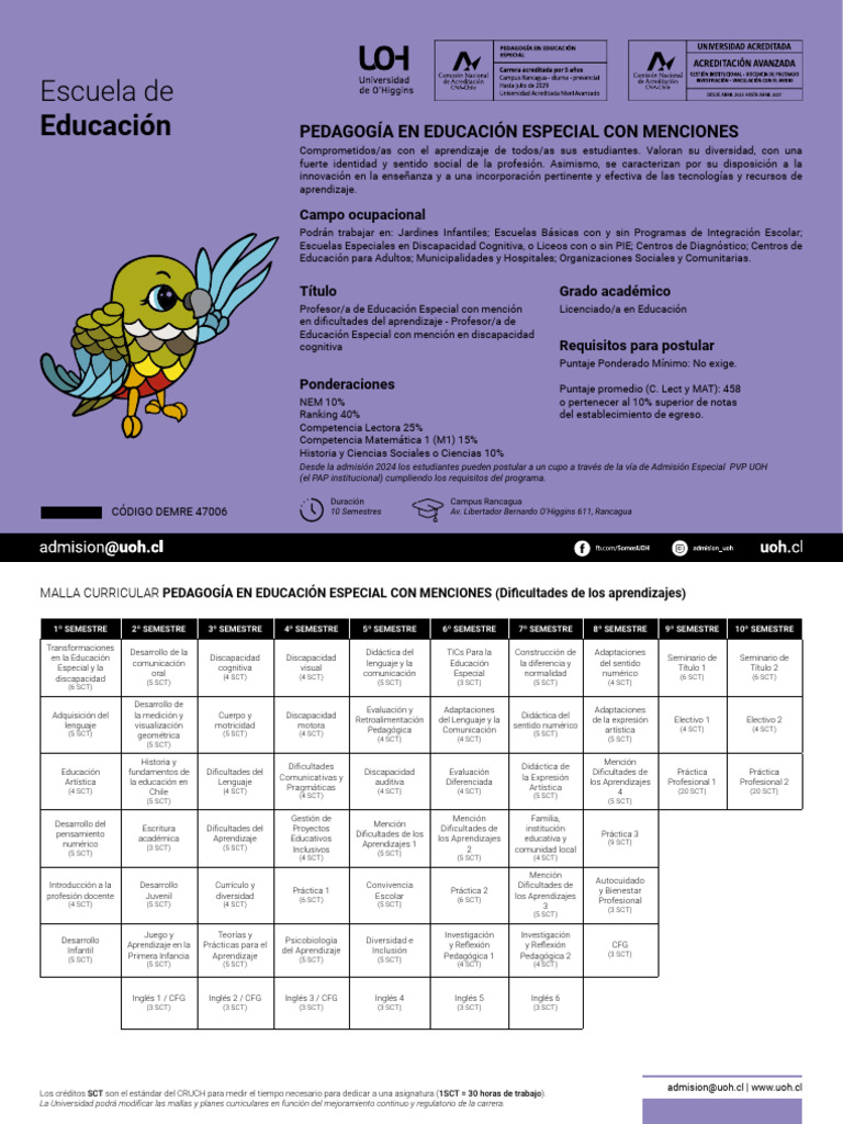 Pedagogía en Educación Especial UOH | PDF | Plan de estudios | Pedagogía