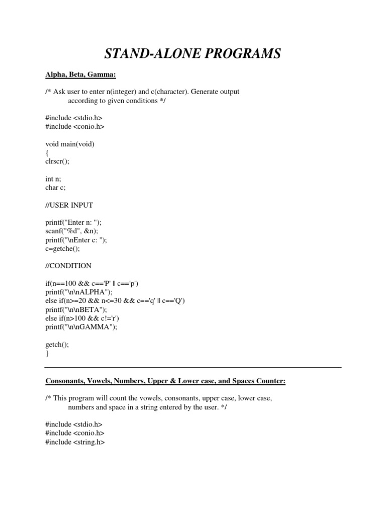 StandAlone Programs Alpha, Beta, Gamma PDF Computer Programming