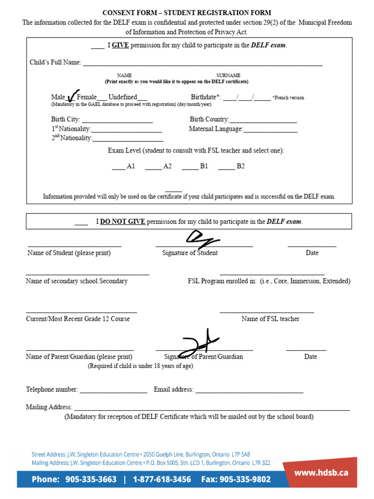 DELF Exam Student Consent Form | PDF | Standardized Tests | Qualifications