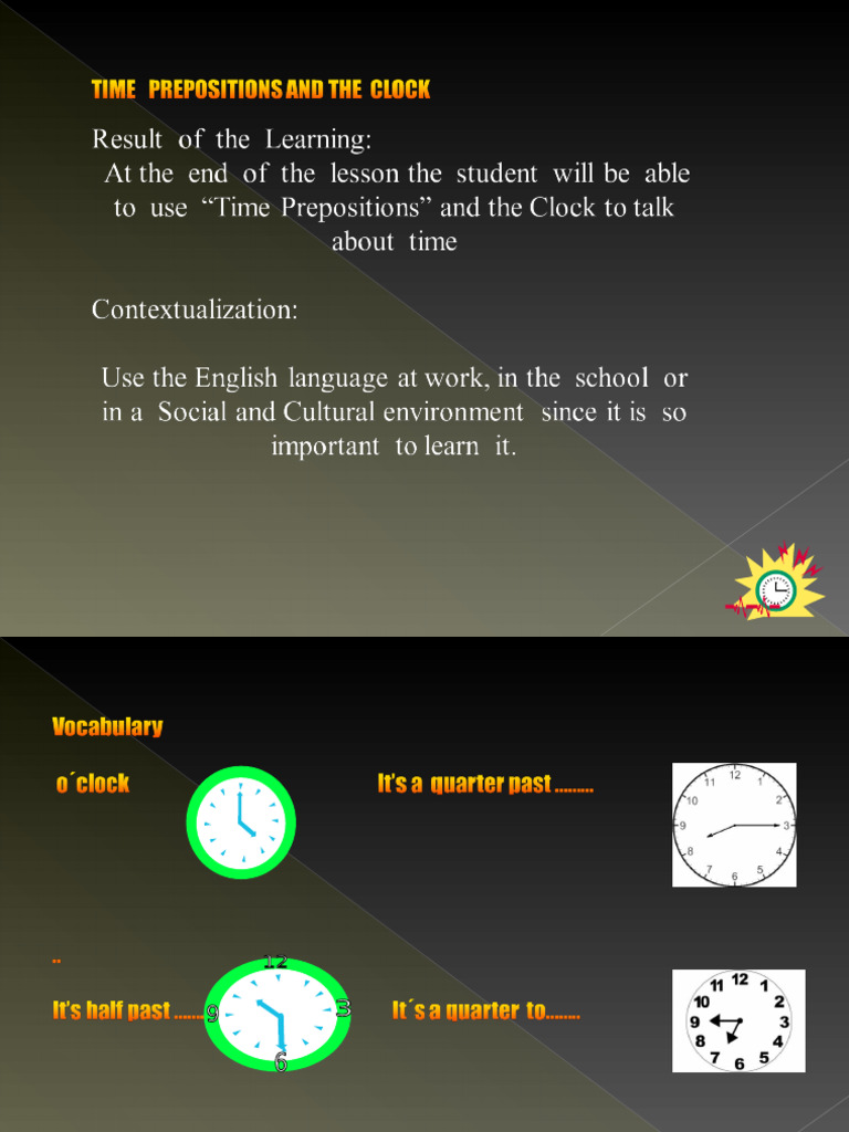 Time Prepositions Clock | PDF