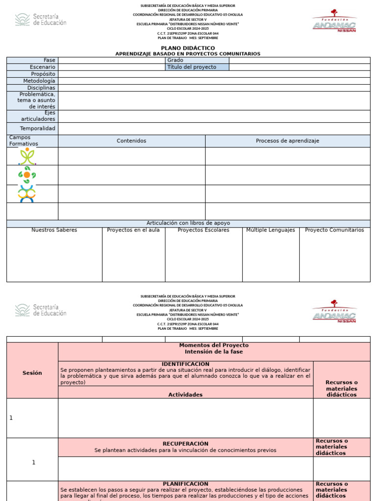 Plan de Trabajo Educativo Septiembre 2024 | PDF | Educación primaria ...
