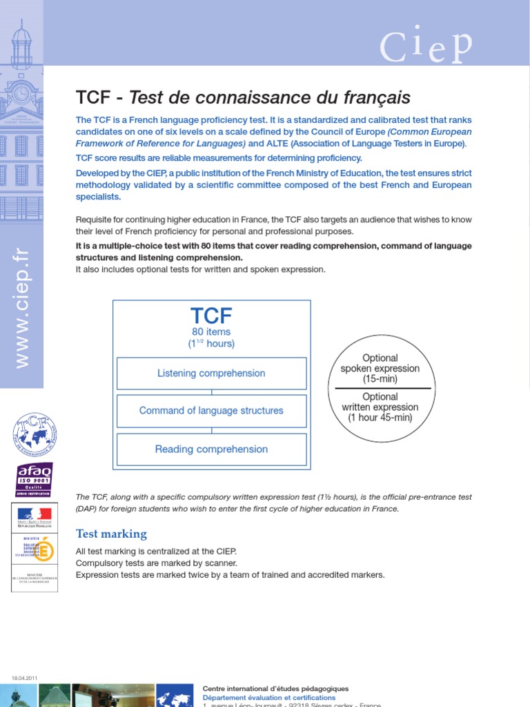 TCF French Proficiency Test Overview | PDF