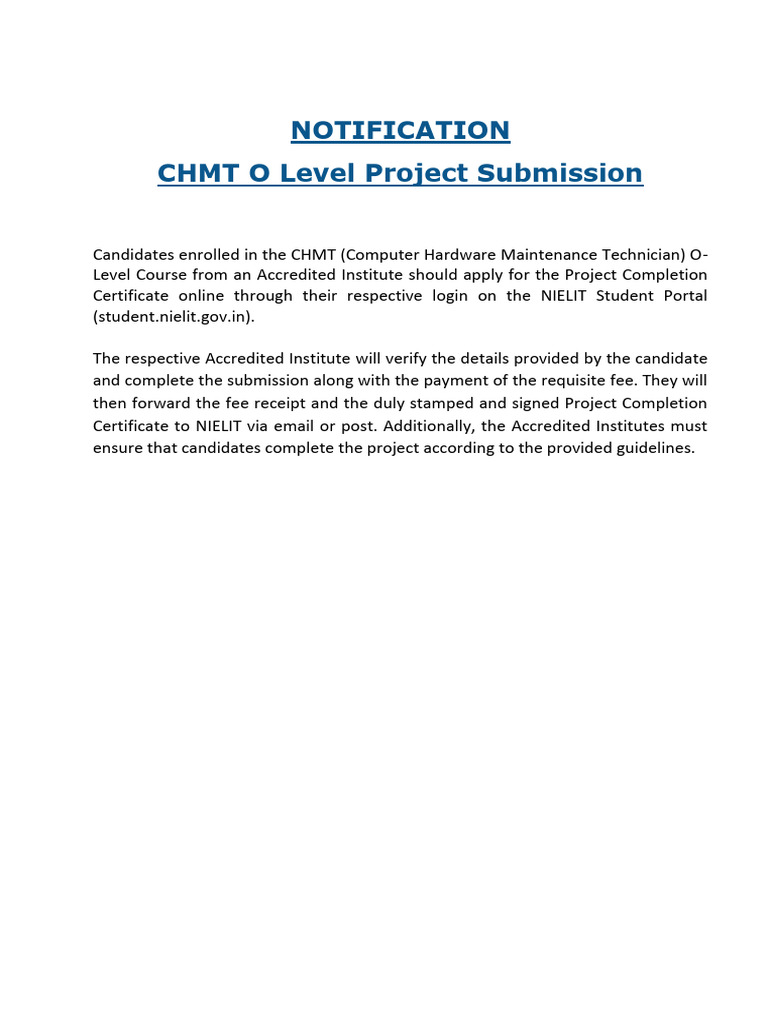 CHMT O Level Project Submission Guide | PDF