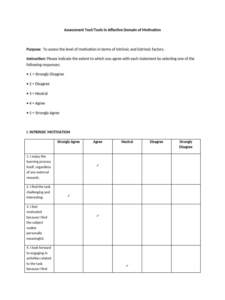 Assessment Tool-WPS Office | PDF | Motivation | Motivational