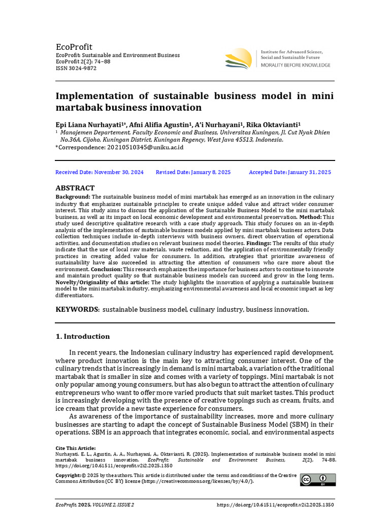 Implementation of A Sustainable Business Model in | PDF ...
