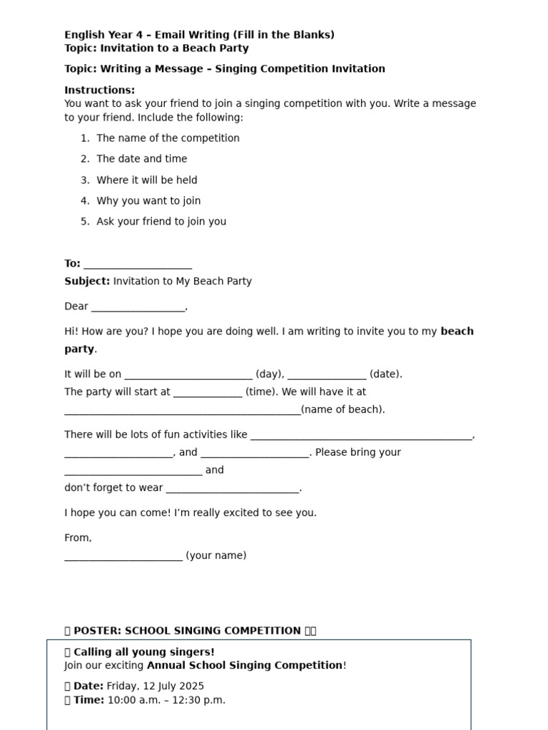 Year 4 English: Invitation Writing Guide | PDF