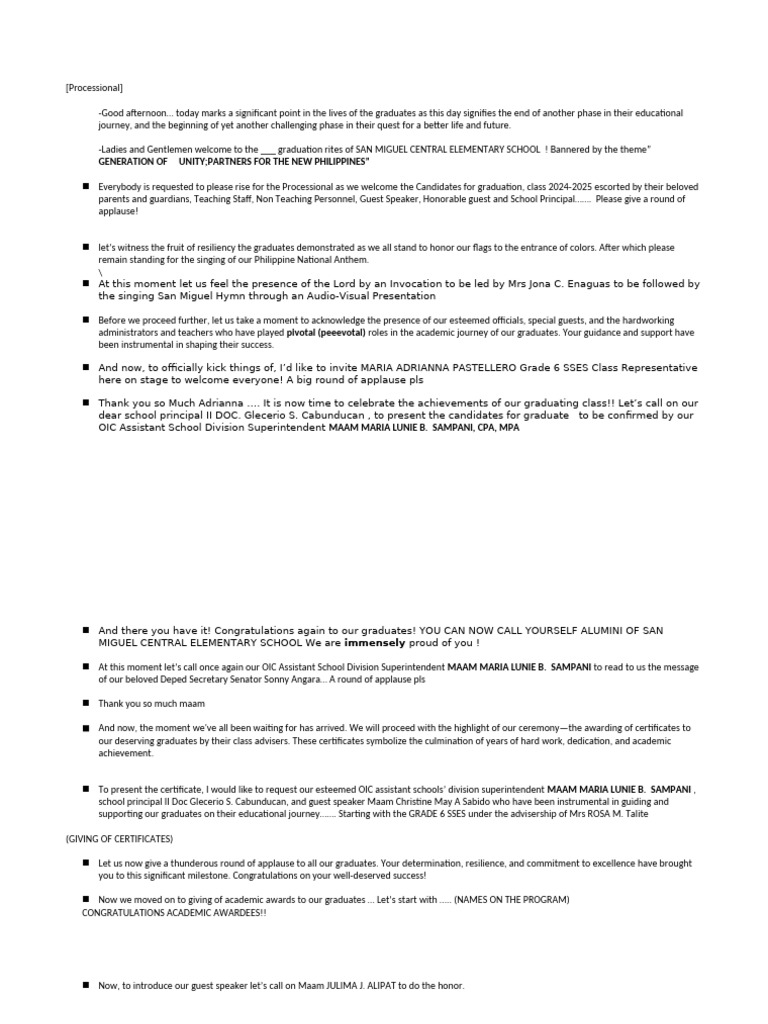 Emcee Script GRADUATION 2025 | PDF