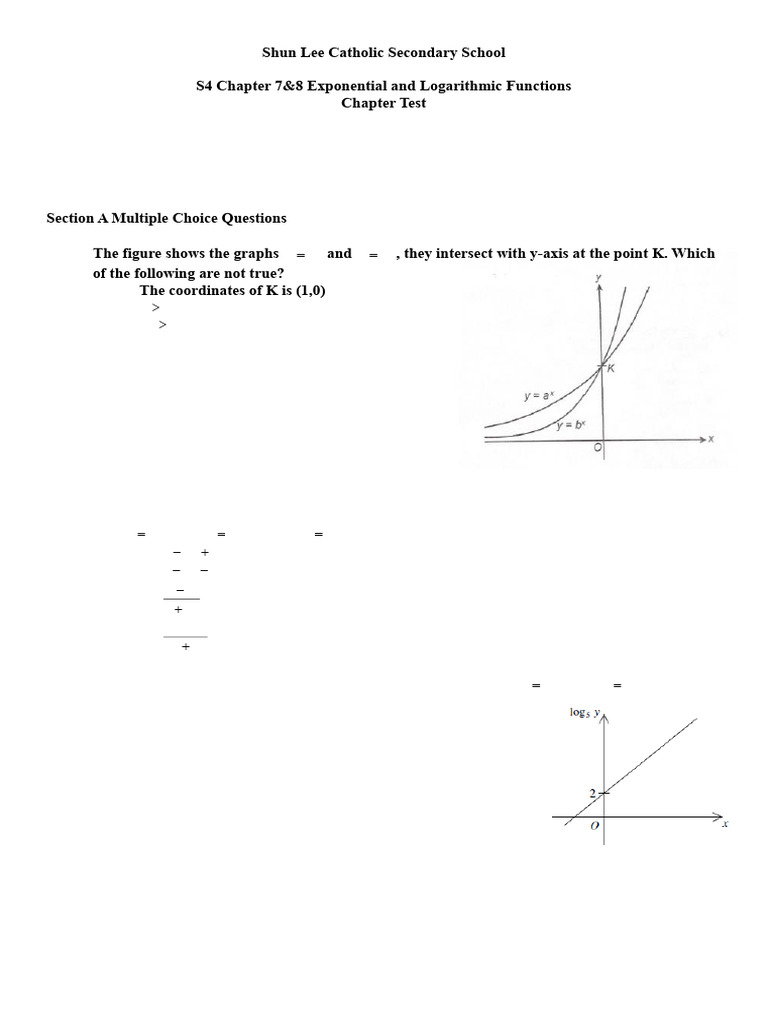 Exponential & Logarithmic Functions Test | PDF | Exponential Function ...