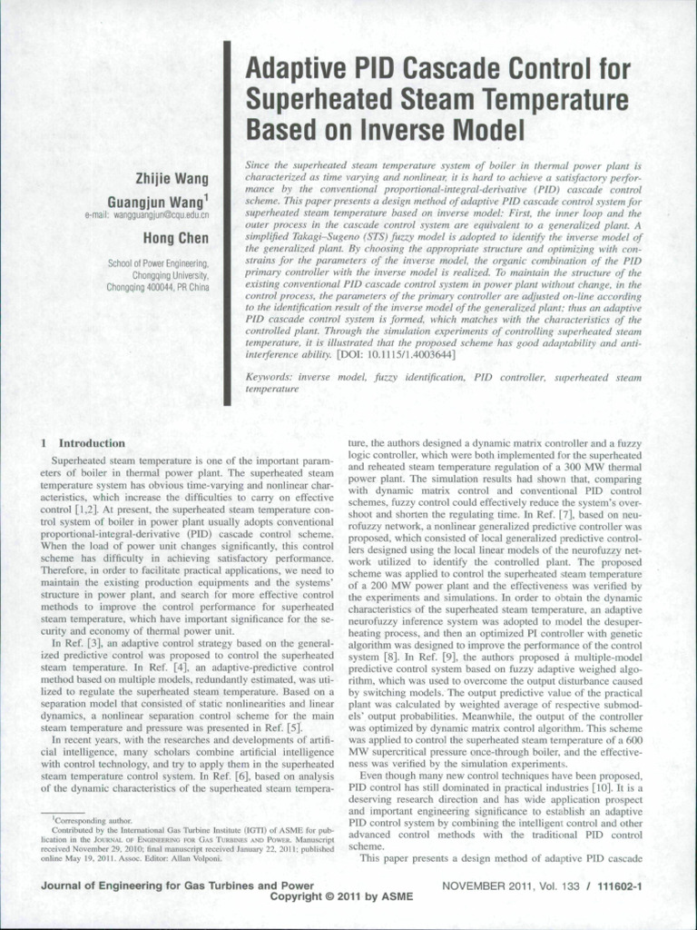 Adaptive PID Control for Steam Temperature | PDF | Steam | Boiler