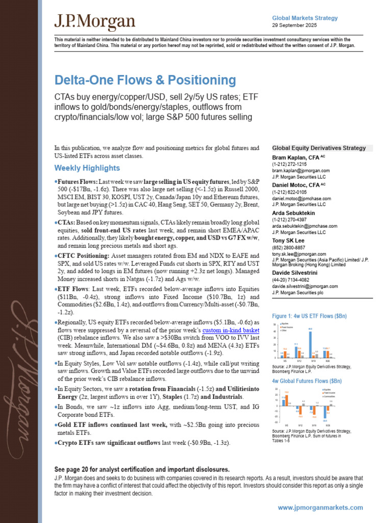 JPM - Delta-One Flows & Positioning - 20250929 | PDF | Exchange Traded ...