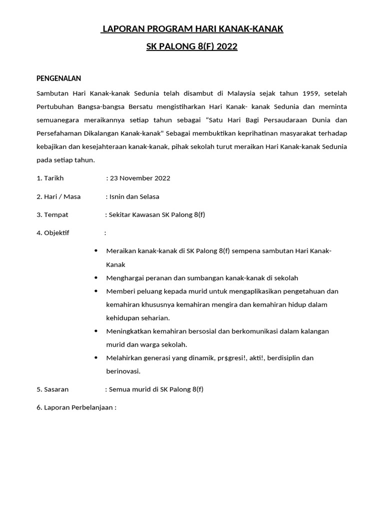 Laporan Program Hari Kanak 2022 | PDF