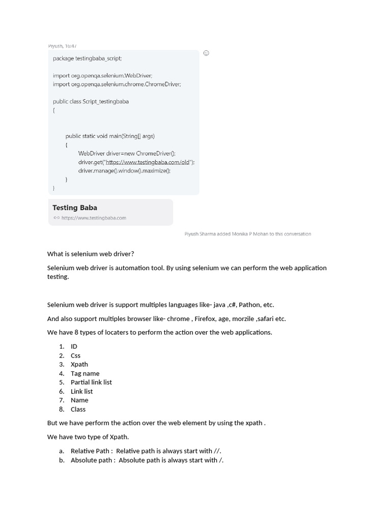 Selenium WebDriver Overview and Usage | PDF | Selenium (Software ...