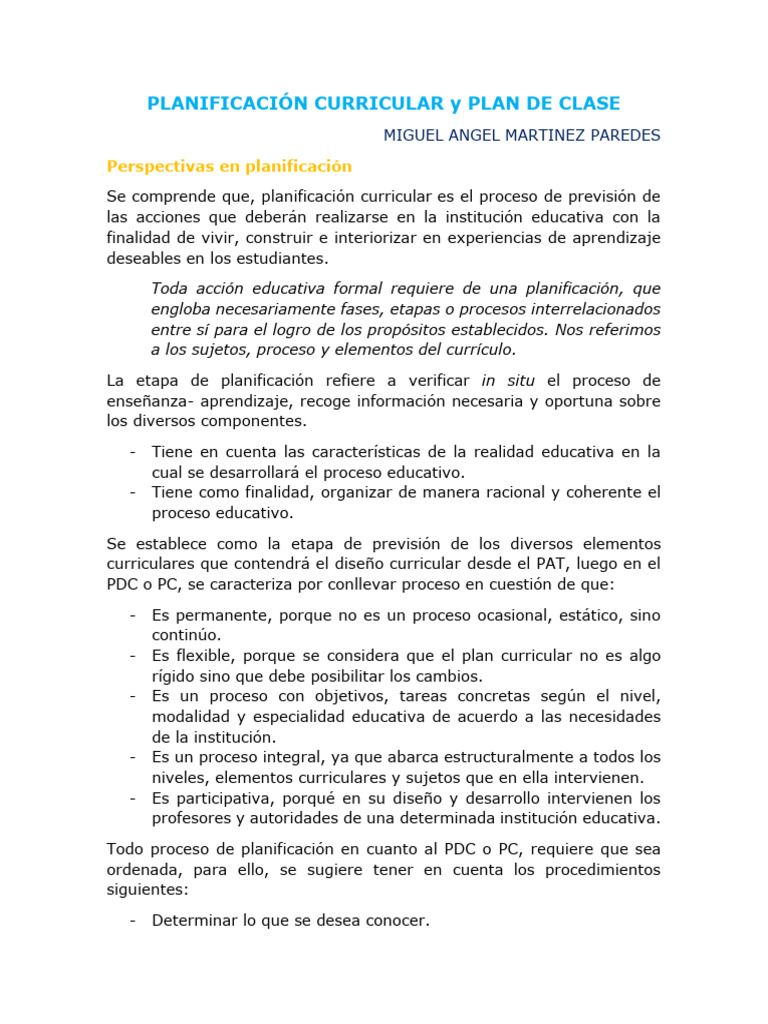 Tipos de Planificación Curricular | PDF | Plan de estudios | Evaluación