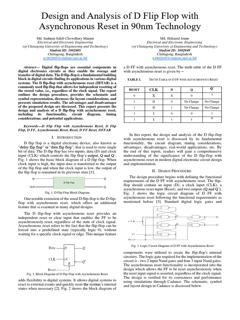 Design and Analysis of D Flip Flop With | PDF | Logic Gate | Electronic ...