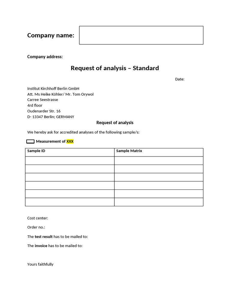 Request of Analysis | PDF