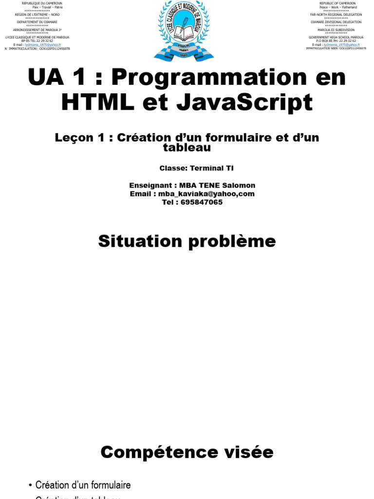 Formulaire et tableau en HTML/JS | PDF | Langage de balisage | Élément HTML