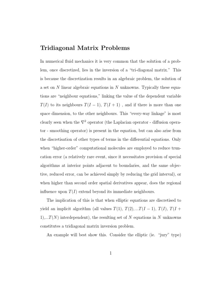 Tridiagonal Matrix Algorithm in C | PDF | Equations | Analysis