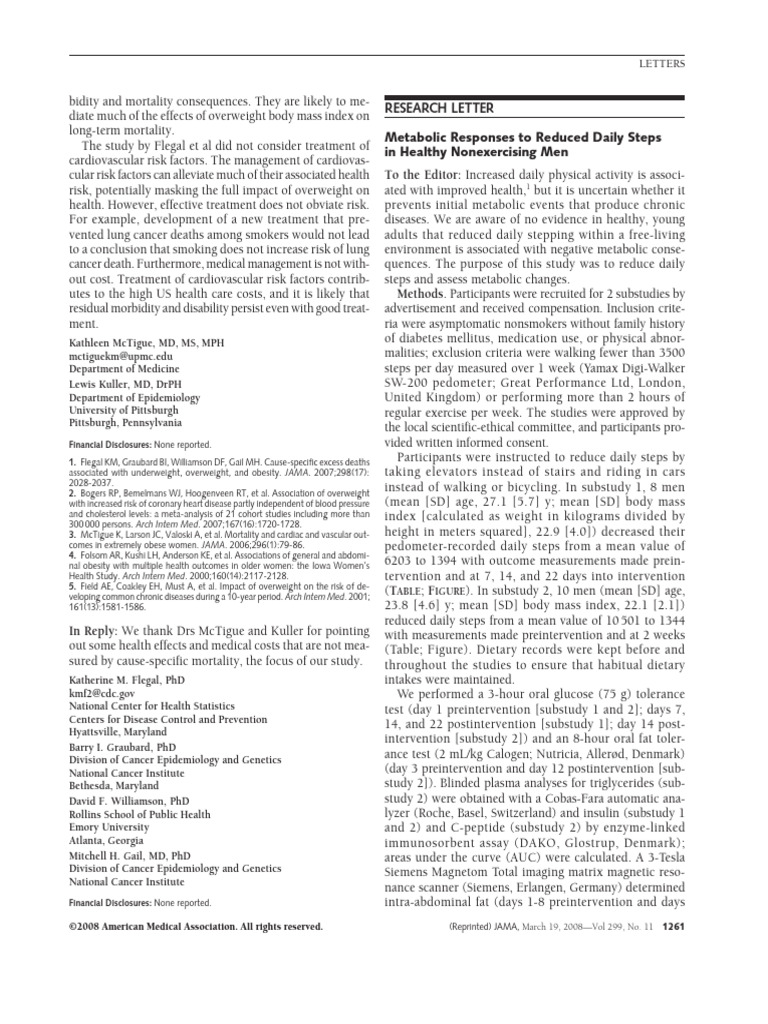 Impact of Reduced Steps on Metabolism | PDF | Obesity | Body Mass Index