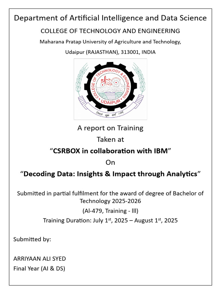 Data Analytics Training Report 2025 | PDF | Analytics | Data Analysis