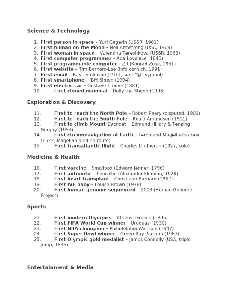 Notable Firsts in History | PDF