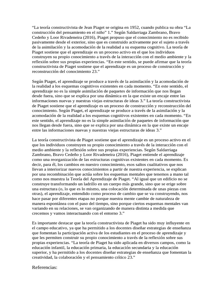 Teoría constructivista de Piaget 1952 | PDF | Constructivismo ...