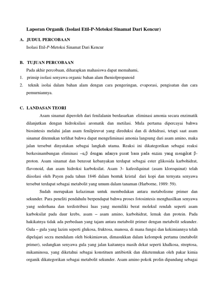 Isolasi Etil-P-Metoksi Sinamat Kencur | PDF
