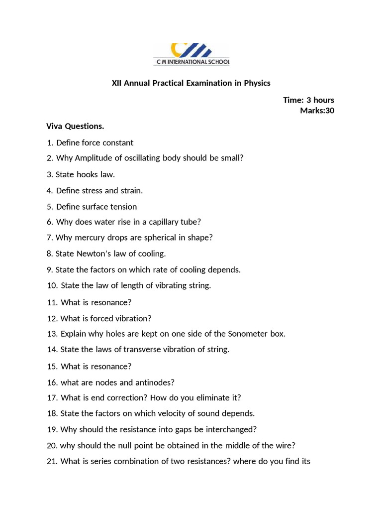 Physics XII Practical Exam Questions | PDF