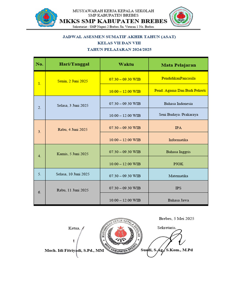 Jadwal Asat 2024 2025 Mkks Pdf