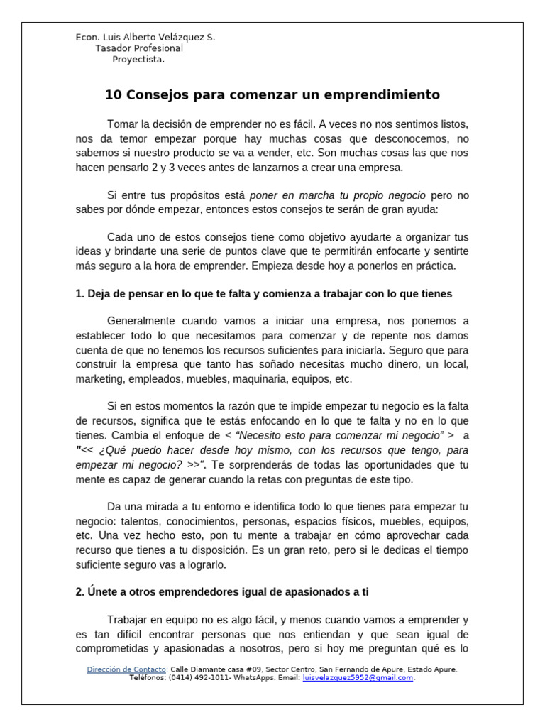 10 Consejos para Emprender con Éxito | PDF | Iniciativa empresarial ...