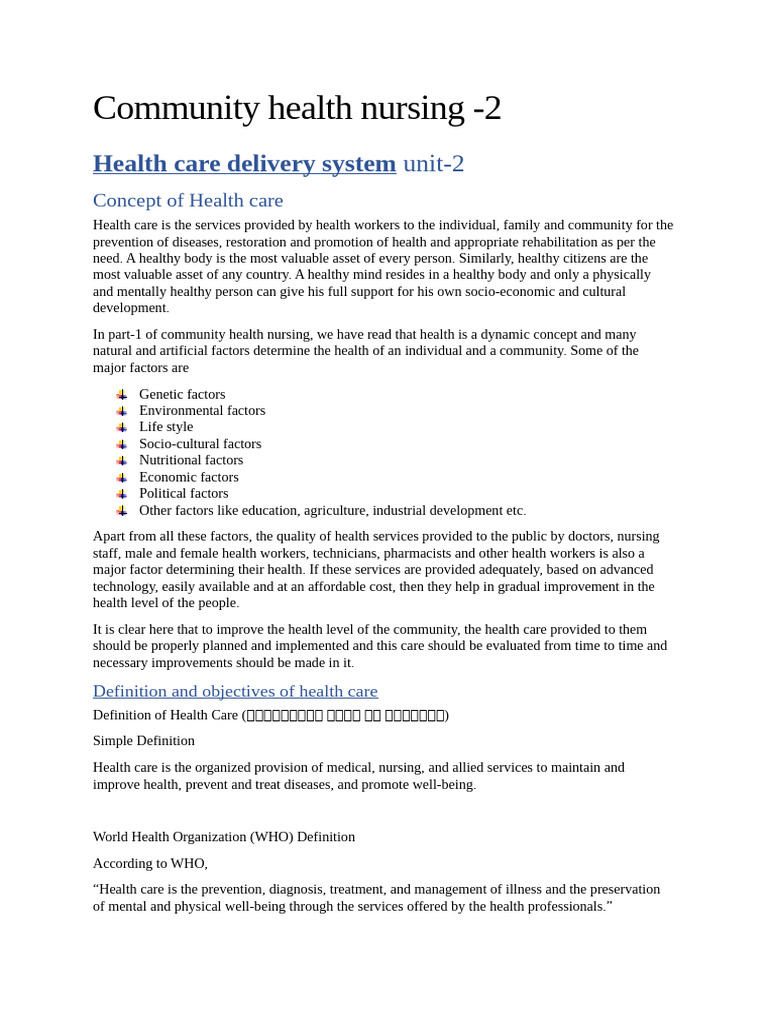 Community Health Nursing Overview | PDF | Health Care | Ayurveda