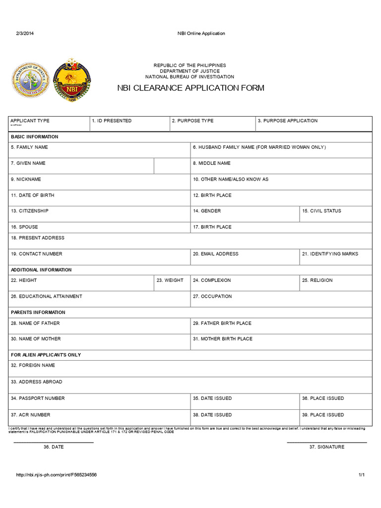 NBI Application Form | PDF | Government | Justice