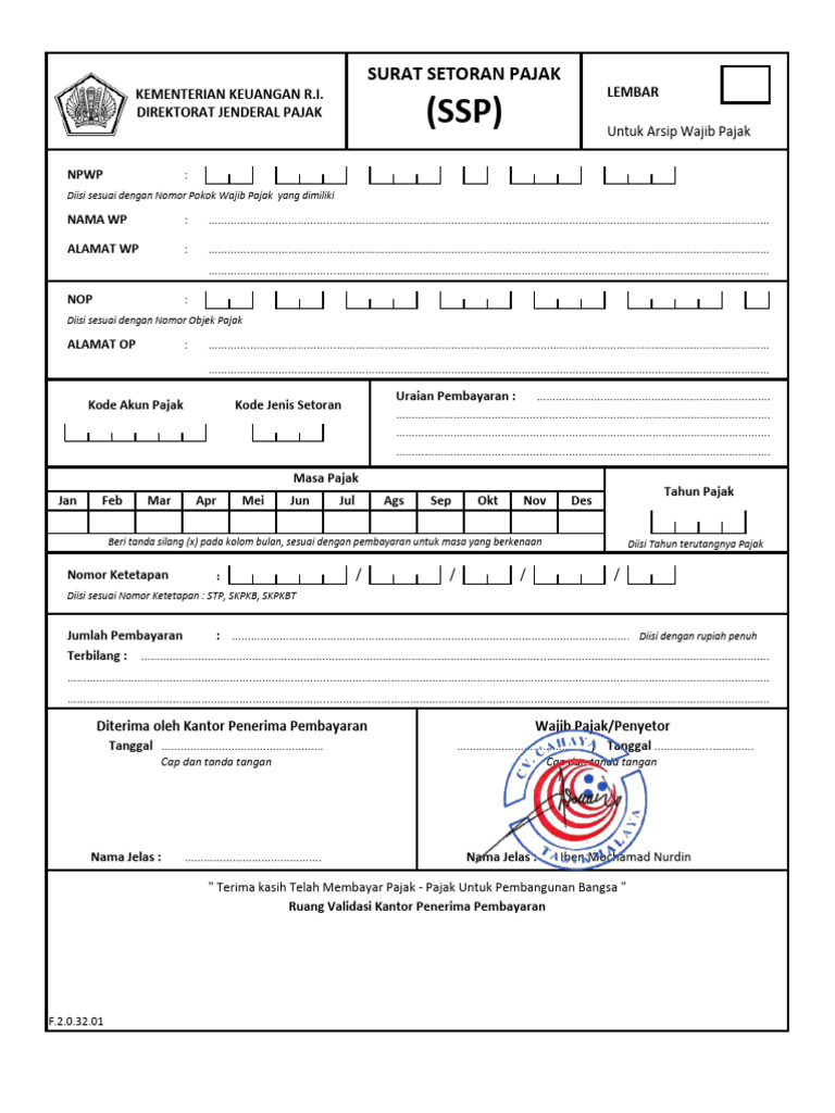 Surat Setoran Pajak (SSP) Wajib Pajak | PDF