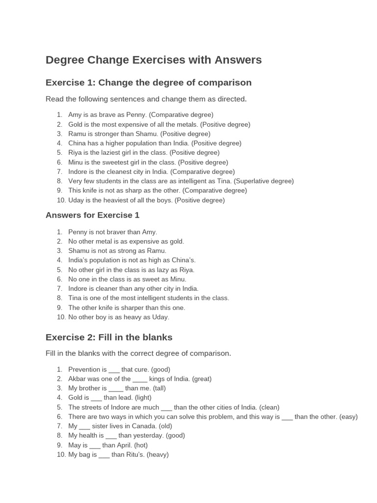 Degrees of Comparison Exercises | PDF | Chess | Chess Theory