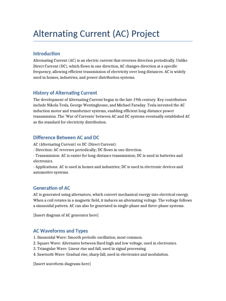 Alternating Current Project | PDF | Alternating Current | Direct Current