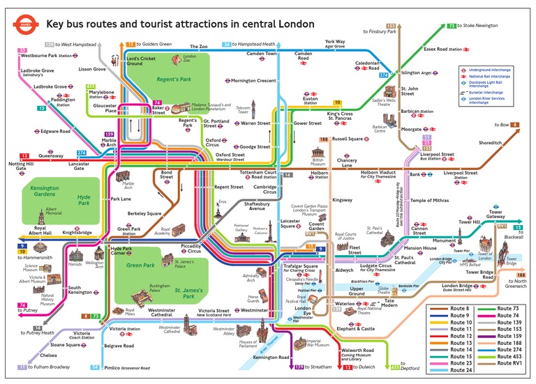 Central London Tourist and Bus Map | London | Railway