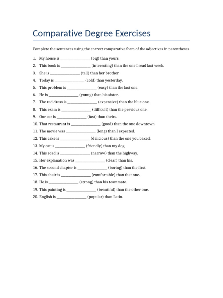 Comparative Degree Grammar Exercises | PDF