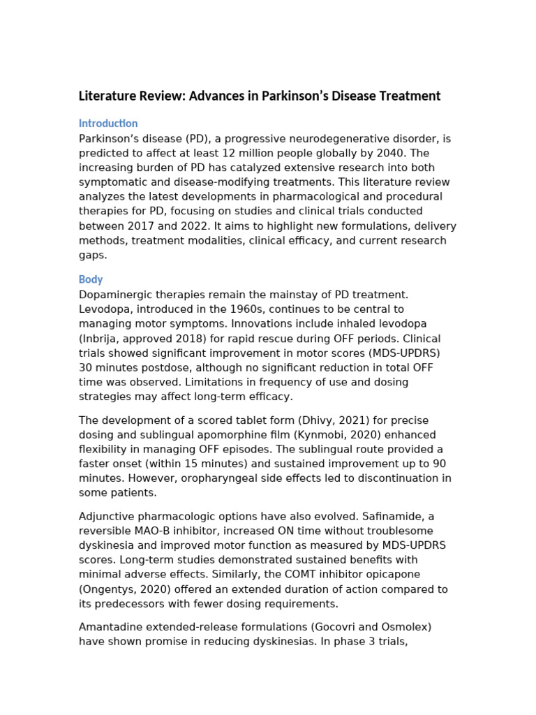 Advances in Parkinson's Disease Treatments | PDF | Parkinson's Disease ...