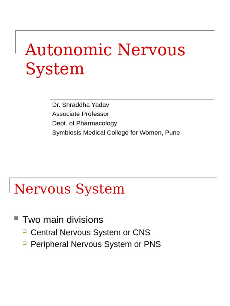 Overview of the Autonomic Nervous System | PDF | Nervous System ...