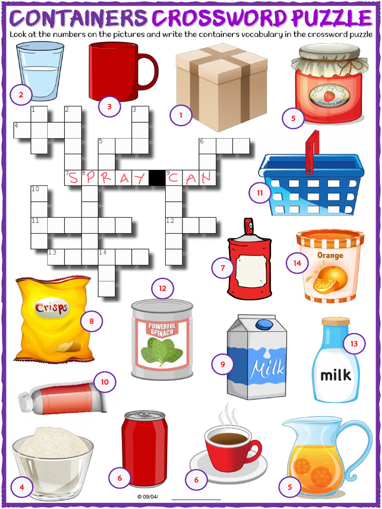 Container Vocabulary Crossword Puzzle | PDF