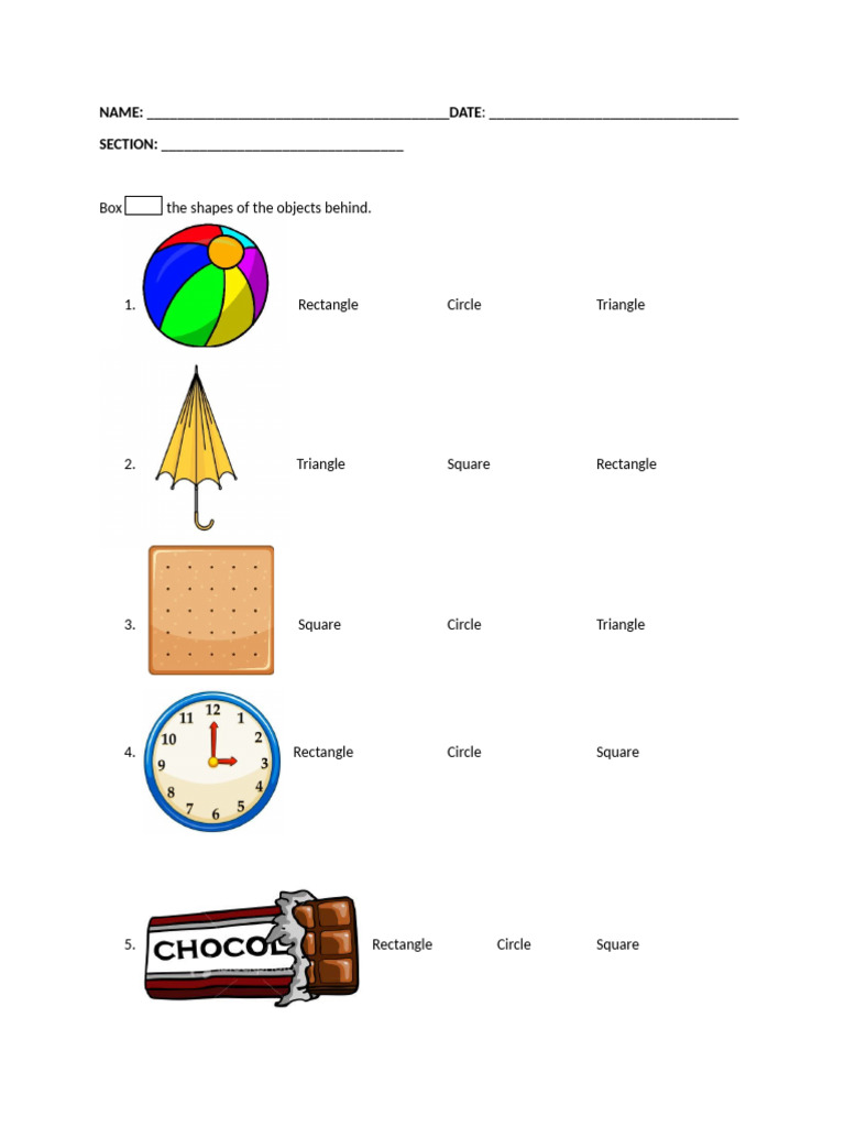Object Shape Identification Worksheet | PDF