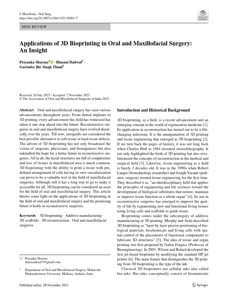 3D Bioprinting in Maxillofacial Surgery | PDF | Tissue Engineering ...