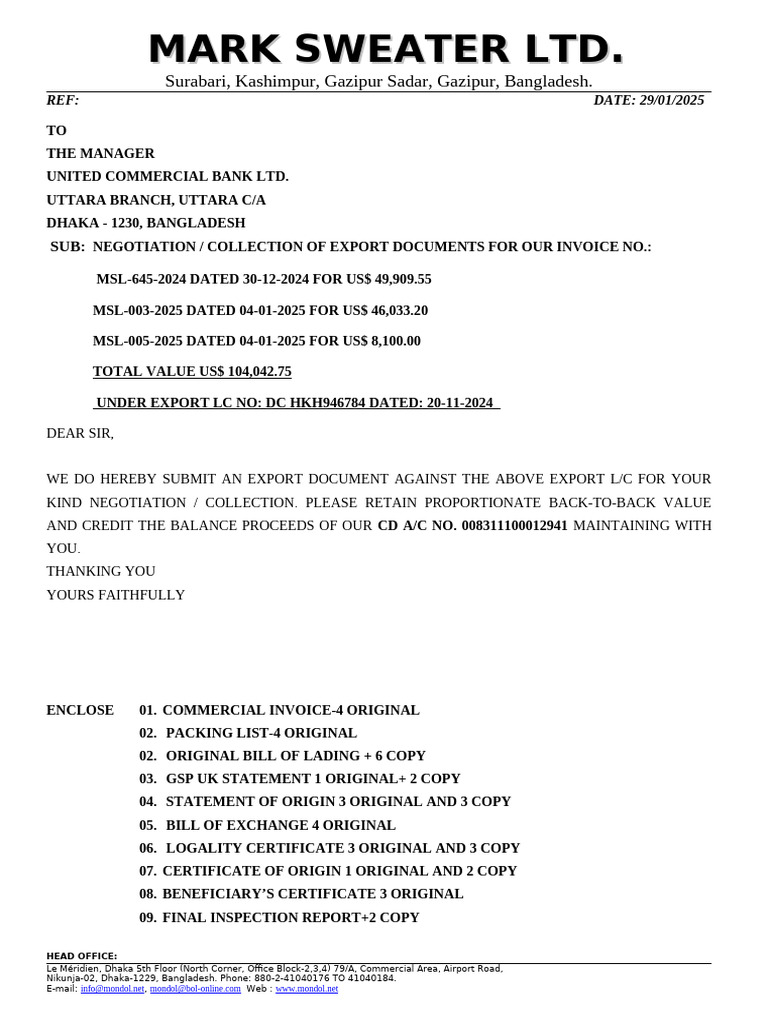 Bank Documents Required of Msl-003-2024 - Inditex-Fashion Comfort Pull ...