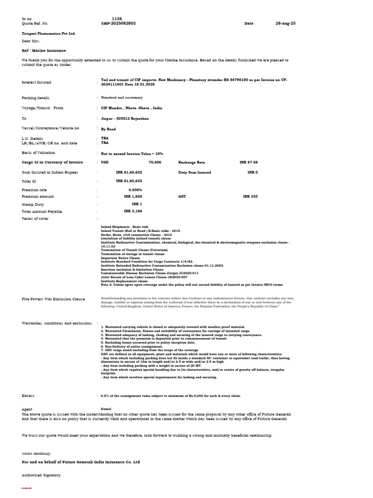 SMP Tirupati Plastomatics 28082025 | PDF | Insurance | Business Law