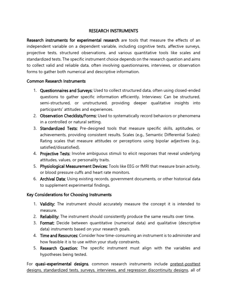 Research Instruments Quantitative Research | PDF | Survey Methodology ...
