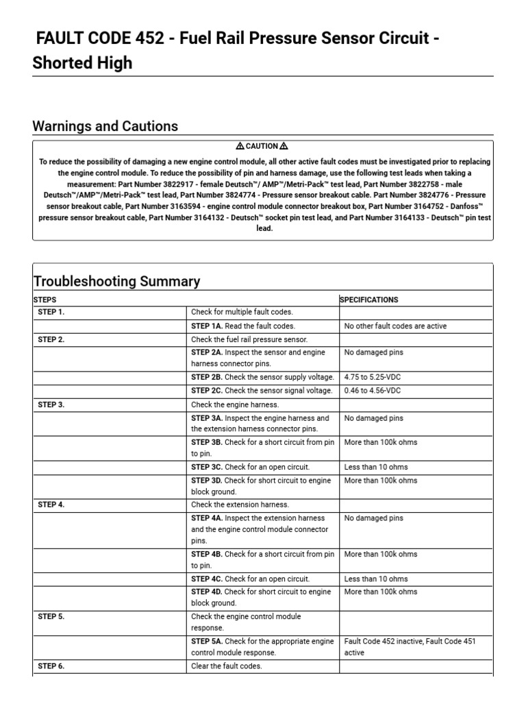 Fault Code 452: Fuel Rail Sensor Guide | PDF | Electrical Connector ...