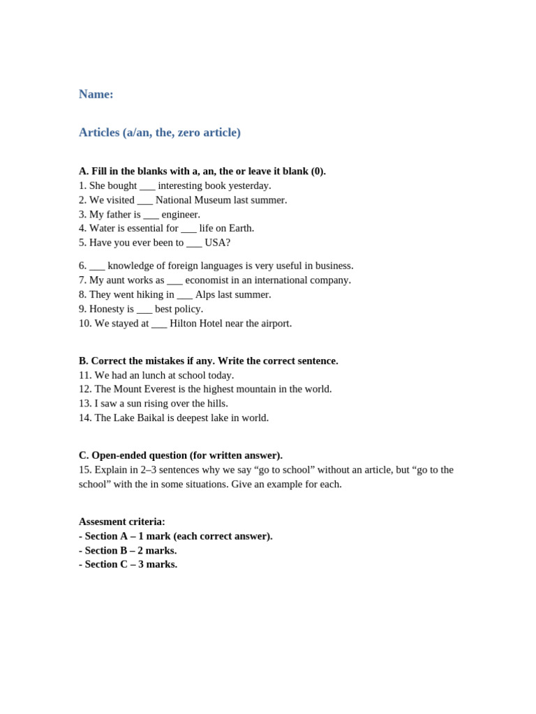 Articles Test | PDF