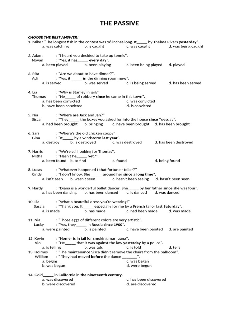 Passive Voice Quiz Questions | PDF