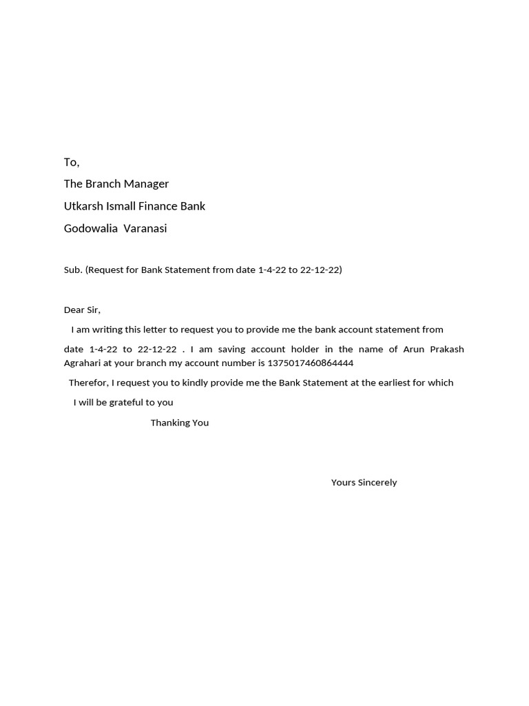 Request for Bank Statement 2022 | PDF