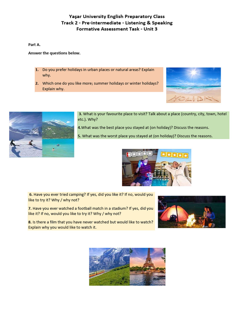 Listening & Speaking Assessment: Unit 3 | PDF