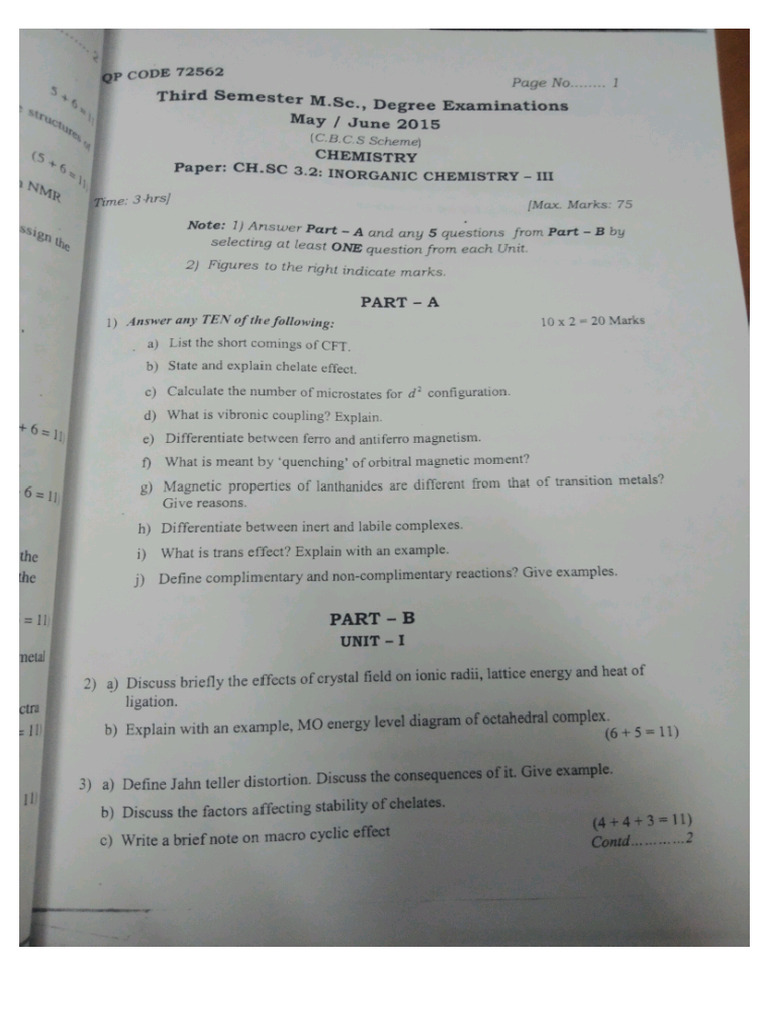Inorganic 3rd Sem QP | PDF